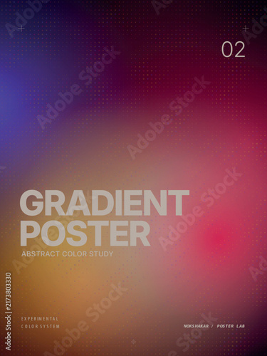 Creative gradient poster design with bold typography on warm orange red and purple grainy halftone backdrop.