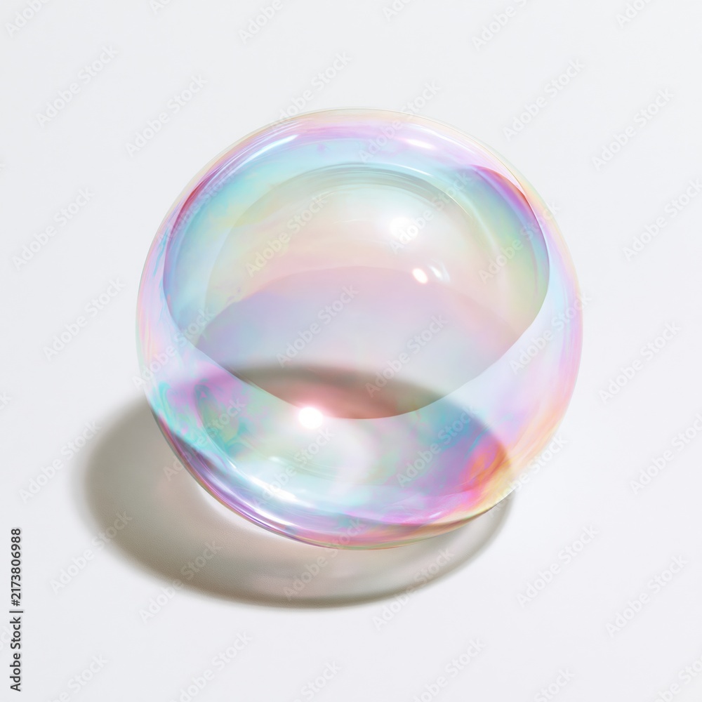 Obraz premium Iridescent soap bubble with rainbow colors on white