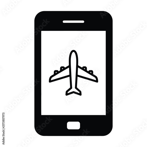 Airplane on mobile phone screen icon travel transportation