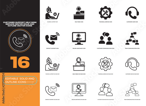 Customer Support Help Desk Service Center Assistance Vector Icons