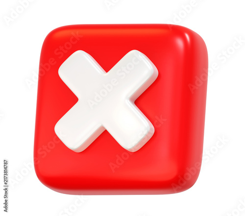 Glossy three dimensional red cube with white x mark representing warning invalid and forbidden