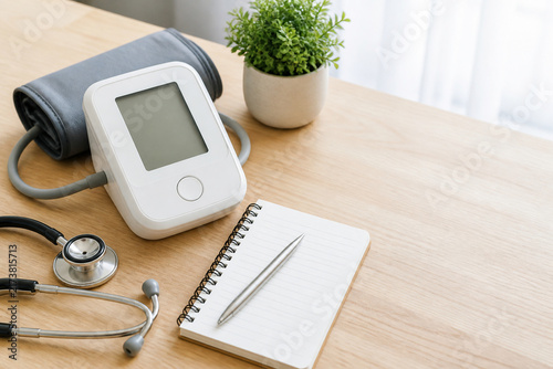 Home Blood Pressure Monitor with Stethoscope and Copy Space