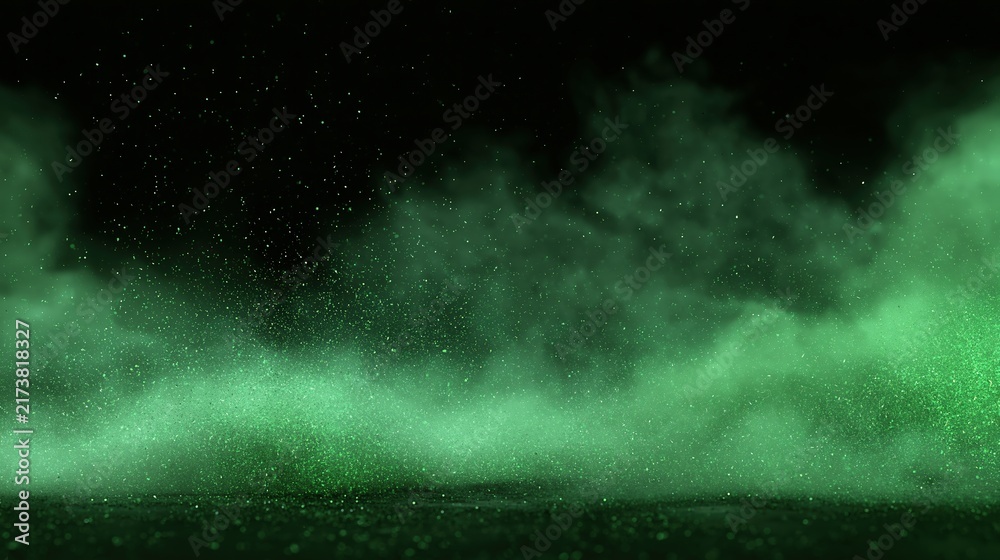 Obraz premium Green glitter smoke explosion on dark background