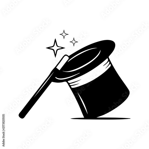 Bild auf Leinwand Magic Hat and Wand with Sparkles Vector Icon Magician Trick Symbol