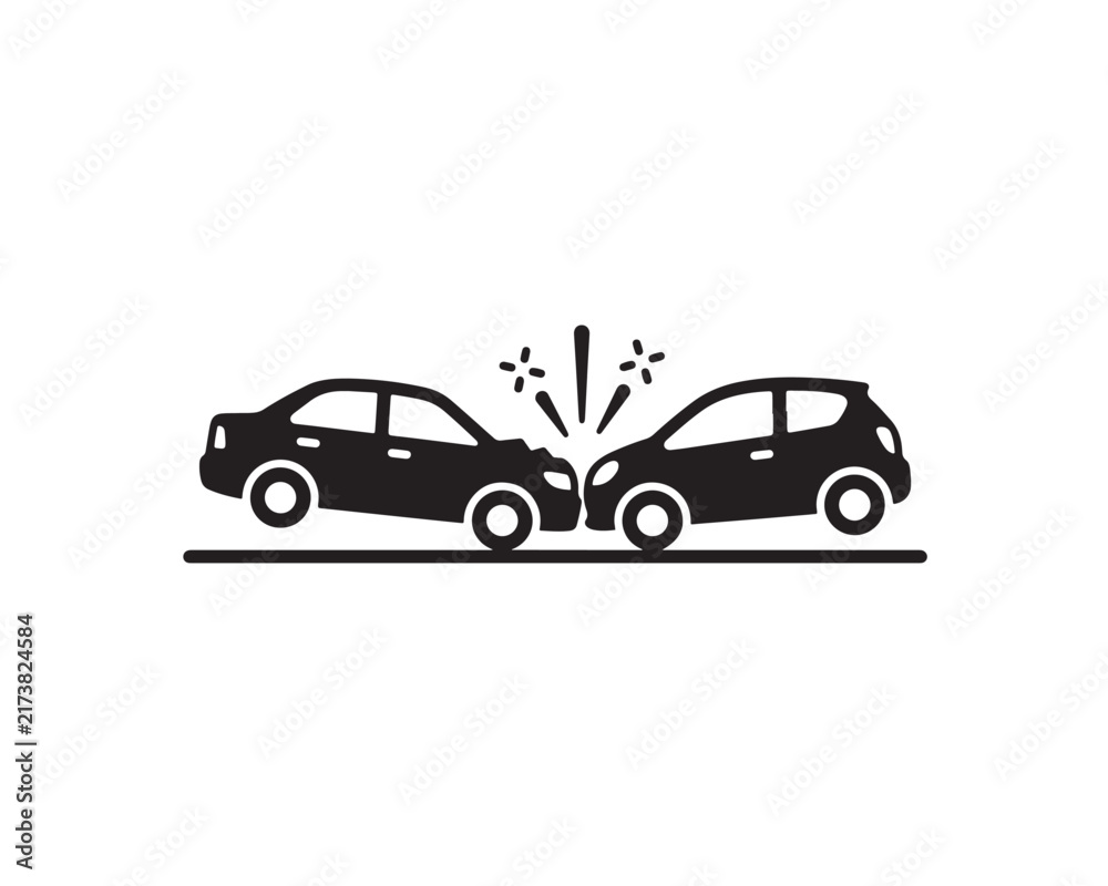 Obraz premium Car crash icon showing two vehicles head on collision on highway with car accident traffic accident auto crash road accident crash sign cars crashing insurance claim collision accident