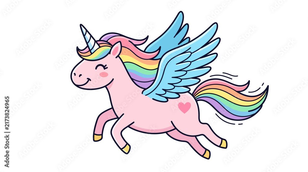 Fototapeta premium Cute Flying Unicorn Vector Illustration with Rainbow Mane
