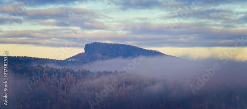 Grosser Zschirnstein - Saxon Swiss-Autumn View of a sandstone table mountain with fog-panorama