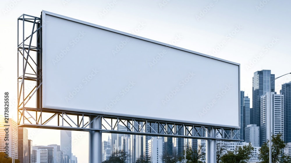 Naklejka premium blank billboard stands tall over city skyline