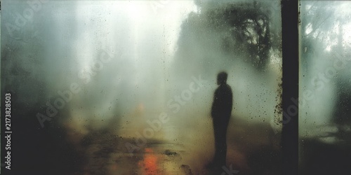 Eerie Silhouette in Smoky Landscape - A Mysterious Encounter.