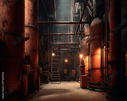 Industrial Interior - A Dark and Mysterious Factory Setting.