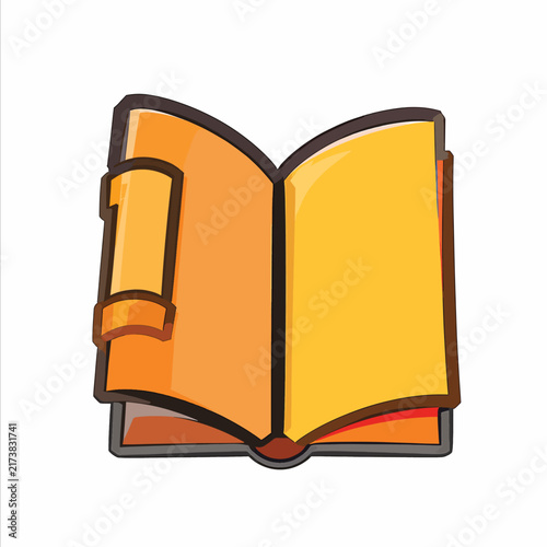 Open book with orange cover and blank pages isolated on white background