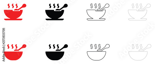 Картината върху платно Steaming bowl with hot soup icon vector, bowl with a spoon steam symbol vector,