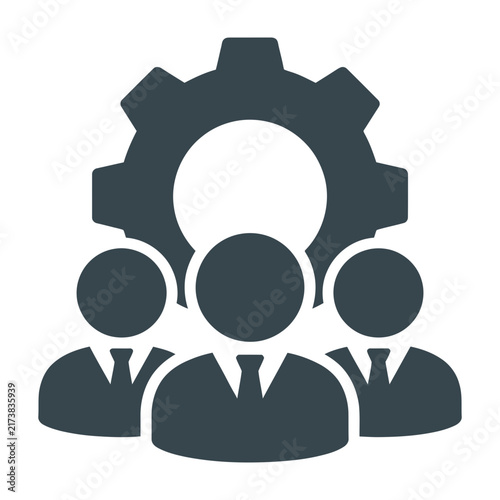 Teamwork icon with gear symbolizing business collaboration