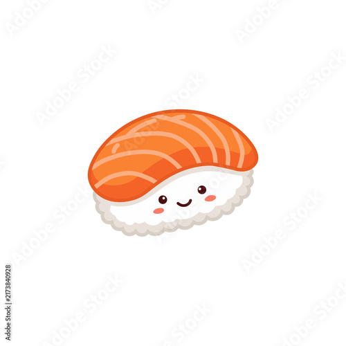 Cute Salmon Sushi Onigiri Cartoon Icon Isolated on Transparent Background. Suitable for Food and drink, Japanese cuisine, sushi restaurant, menu design, sticker design, social media content, website