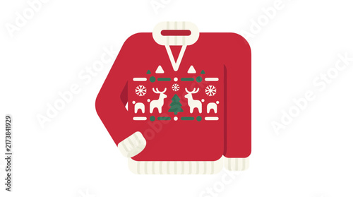 Christmas Sweater with Reindeer and Tree, Isolated