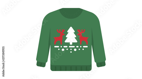 Christmas Sweater with Reindeer and Tree, Isolated