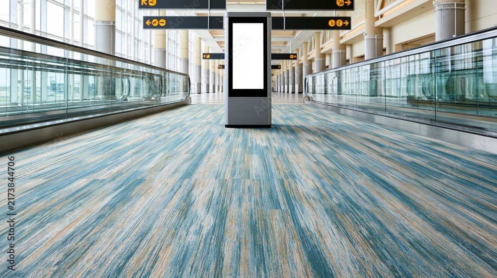 Naklejka premium Modern airport terminal walkway with moving sidewalk and