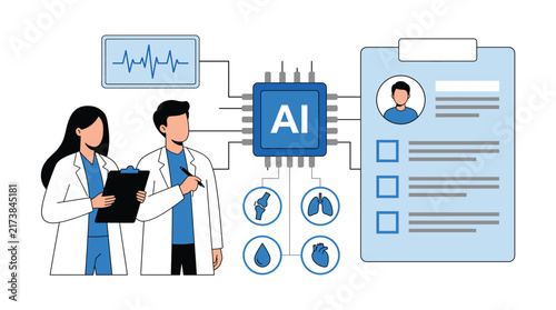 Doctors working with artificial intelligence in medical diagnosis and healthcare analysis