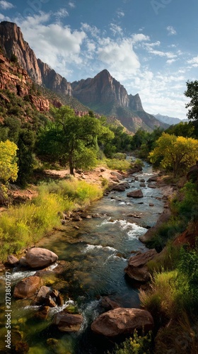Scenic River Flowing Through Zion National Park, Utah.