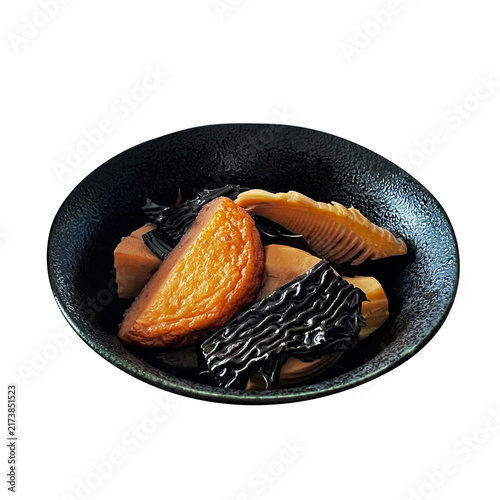 Foto たけのこのあらめ煮 自家製手作りの切り抜き 伝統郷土料理和食おかず食材素材