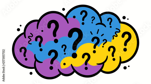 Colorful Cloud of Question Marks Symbolizing Confusion and Curiosity