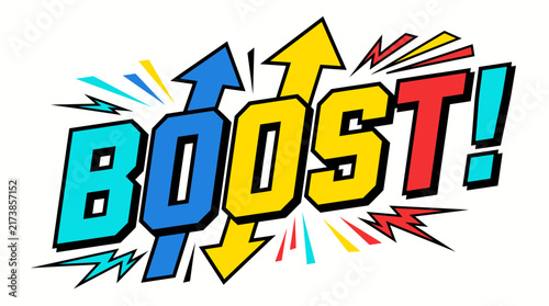 Colorful Comic Book Style Boost Text Illustration on White Background