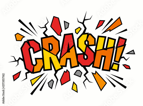 Dynamic pop art explosion of shattered text symbolizing collision and sudden impact