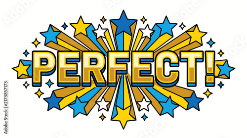 Retro Comic Book Perfect Typography Sign with Bursting Stars and Yellow Rays