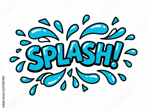 Blue Cartoon Water Splash Effect with Bold Splash Text Illustration