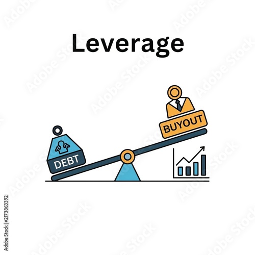 Leverage Concept Illustration - Debt, Buyout, and Financial Growth.
