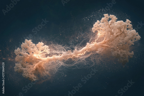 Glowing neural network cluster shaped like tree brain visualization