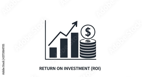Return on Investment ROI concept with bar graph and money.