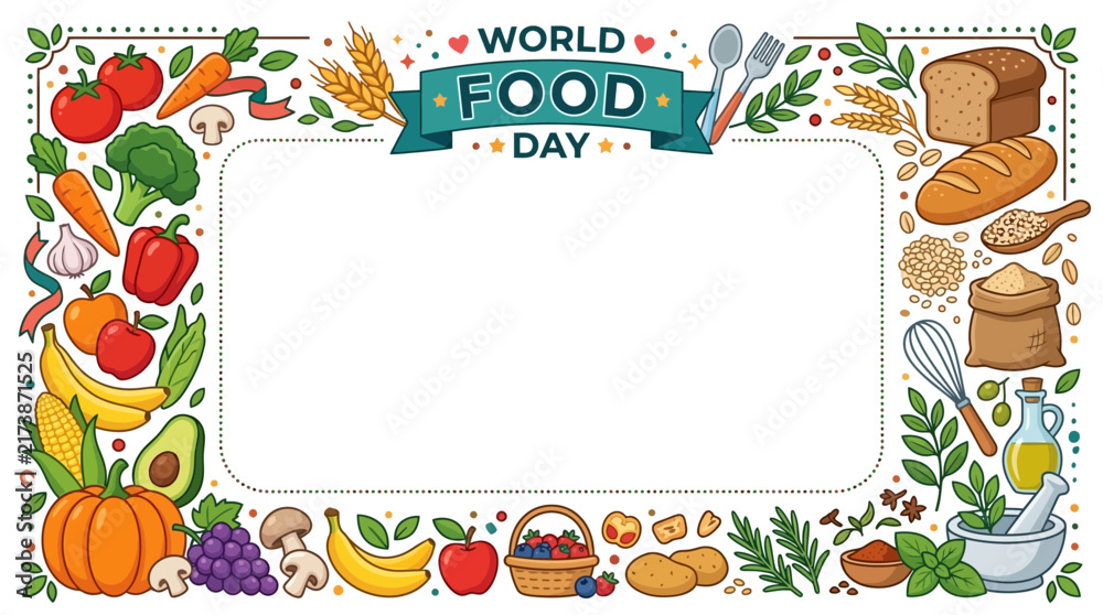 Fototapeta premium World Food Day Hand Drawn Illustration Frame