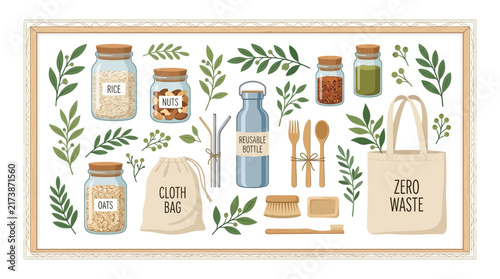 Bild auf Leinwand Zero Waste Lifestyle Collection Hand Drawn Illustration