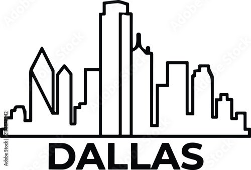 Dallas city skyline outline with modern skyscrapers and bold urban typography for travel design