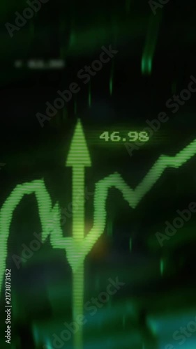 Animation of stock market and diagrams with arrows on black background