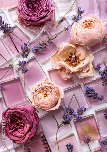 Pressed Dried Flowers on Glass Mosaic Tiles