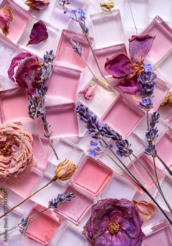 Pressed Dried Flowers on Glass Mosaic Tiles