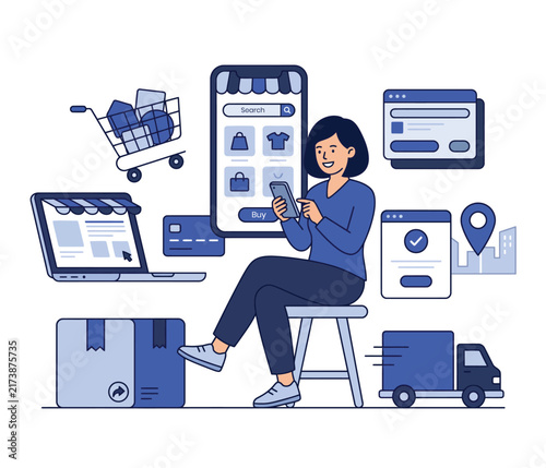 Online Shopping and E Commerce Concept with Woman Using Smartphone
