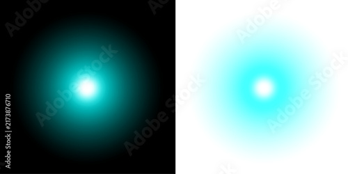 Foto Abstract glowing cyan light orb isolated on both black and white backgrounds for