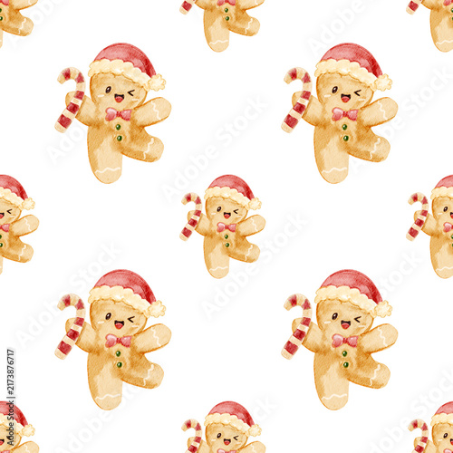 Seamless pattern of Children’s style ginger cookie wearing a scarf
