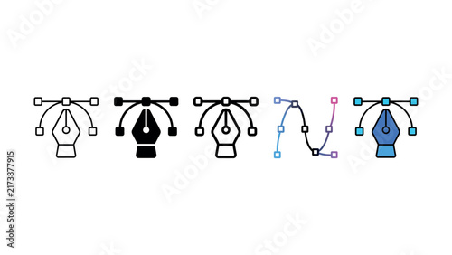 Set of vector pen tool icons for graphic design and illustration software applications