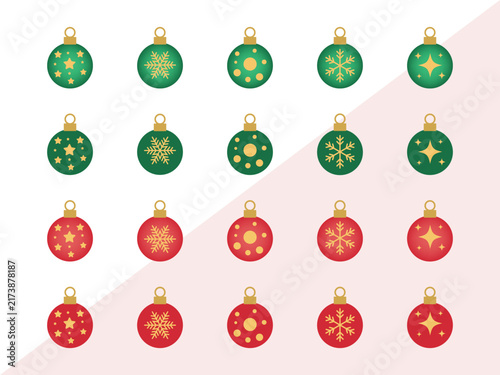 Festive Christmas Ornament Set with Red and Green Decorative Baubles. Holiday Celebration Vector Design
