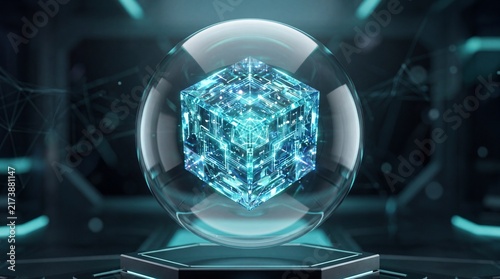 Futuristic Glowing Holographic Sphere Concept in Abstract Light Studio
