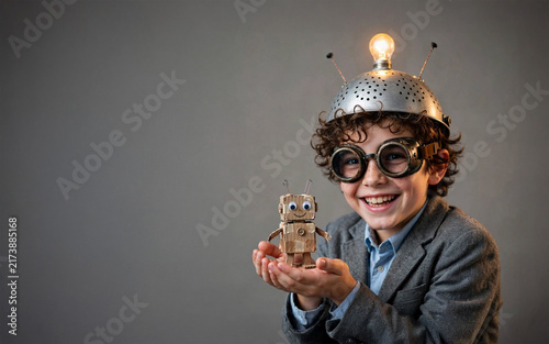 Curious Young Scientist with Glowing Experiment