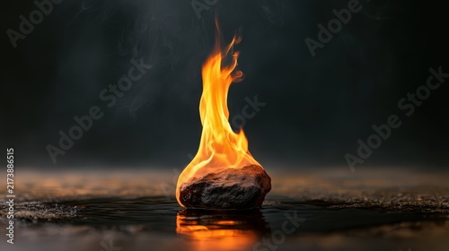 Sodium Rock Reacting with Fire on Wet Surface