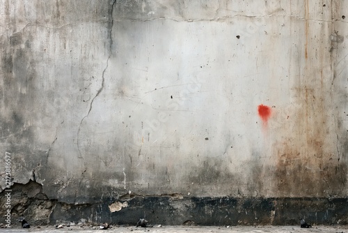 Weathered Concrete Wall with Red Heart Graffiti