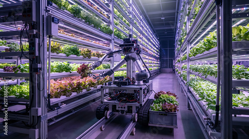 Automated robot harvesting vegetables in modern indoor farm