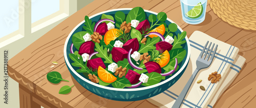 Fresh Beetroot and Orange Salad Served in a Decorative Bowl.