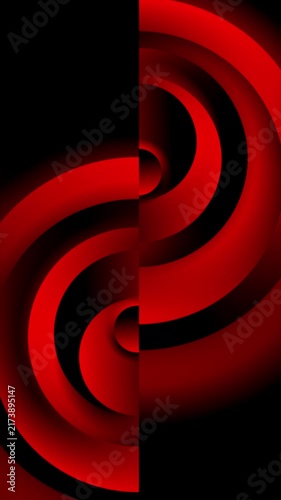 Abstract red and black geometric circles tech background with gradient swirl effect. Dark 3d spiral vortex pattern vertical motion design. Seamless loop. Video animation Ultra HD 4K 3840x2160